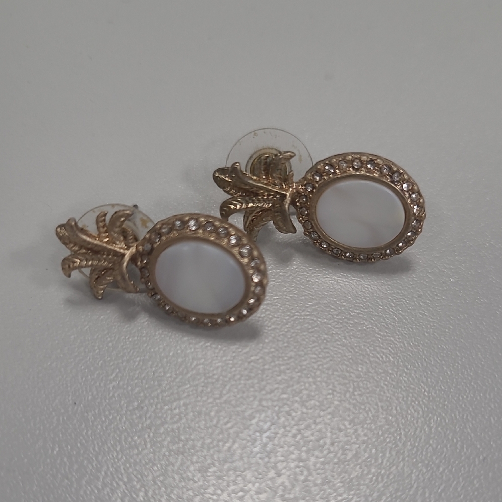 Gold and White Pineapple Stud Earrings